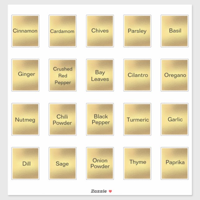 Adesivo 20 ervas aromáticas e especiarias de cozinha, meta (Folha)