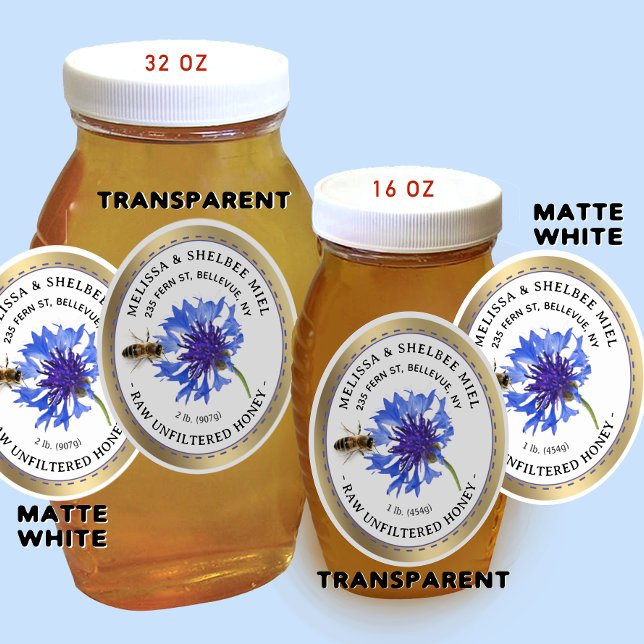 Adesivo 20 Pequeno Jar Azul Flor Azul Rótulo de Mel e Abel (Criador carregado)