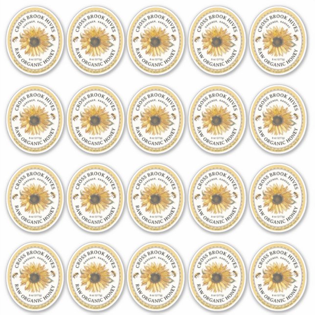 Adesivo 20 Pequeno Jar Oval Rótulo de Mel de Girassol com  (Frente)
