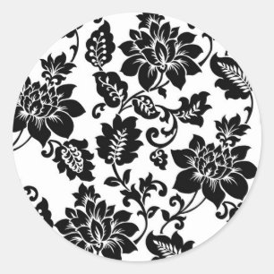 Adesivo 20 Selo de Envelope Floral Preto/Rosa Quente