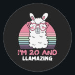 Adesivo 20 Years Old Bday Llamazing 20th Birthday Llama<br><div class="desc">Retro Vintage Style Birthday Gift Design Perfect To Pair With Shorts,  Leggings Or Jeans For A Casual Yet Trendy Look. Humorous Funny Humor Birthday Gift Outfit For Family Member,  Loved One Or Yourself. Matches Loads Of Clothes. GET YOURS TODAY!</div>
