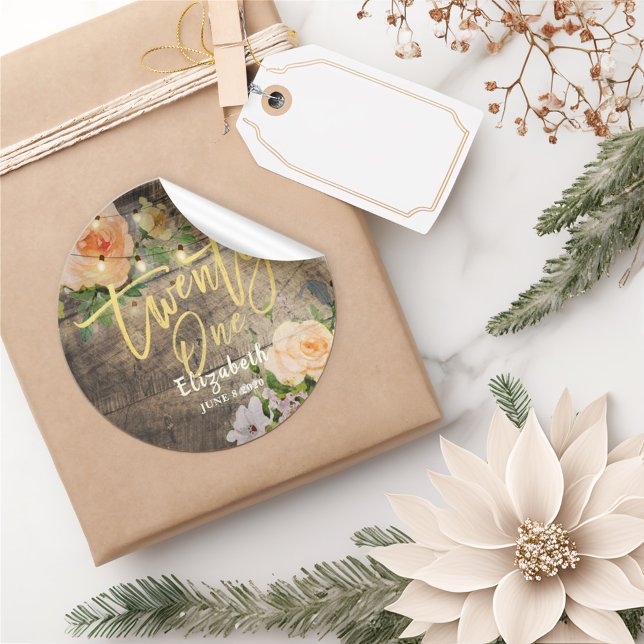 Adesivo 21 Festas de aniversário de madeira de flor de mad (Criador carregado)