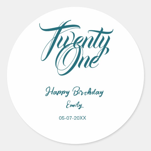 Adesivo 21st birthday add name date year blue template thi (Frente)
