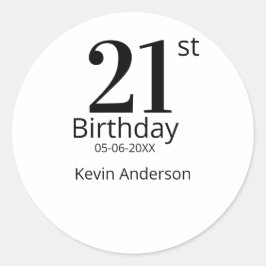 Adesivo 21st birthday bold letter name date simple man boy