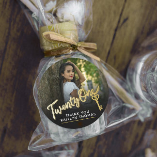 Adesivo 21st Birthday photo script gold effect 21 key