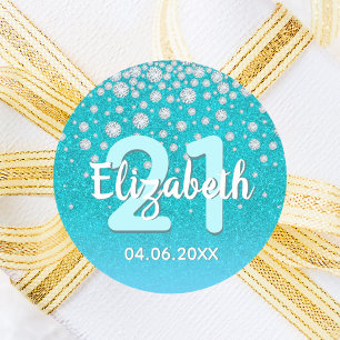 Adesivo 21st birthday teal blue green glitter name diamond