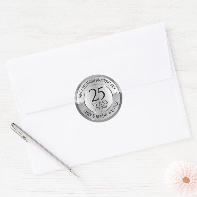 Adesivo 25 aniversário de casamento preto e prata (Envelope)