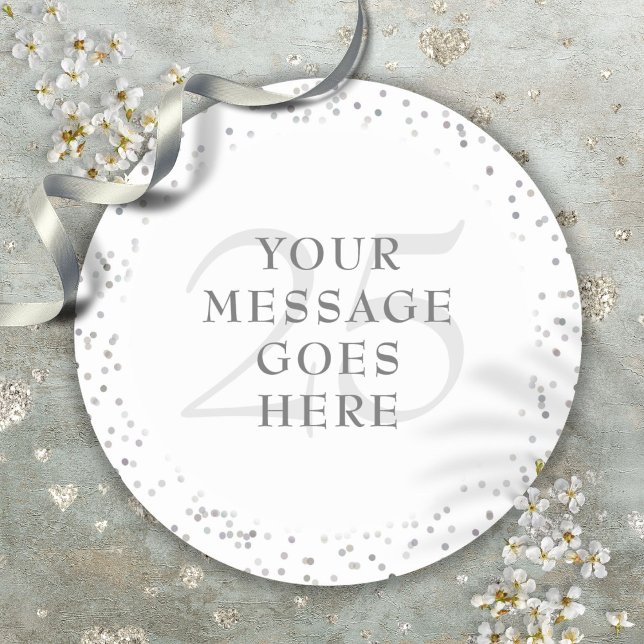 Adesivo 25 Aniversário de Silver Stardust (25th Anniversary Silver Stardust Classic Round Sticker)