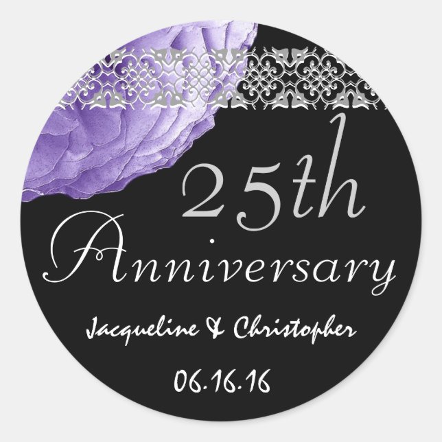 Adesivo 25 Aniversário PURPER SILVER BLACK Rosa Sticker (Frente)