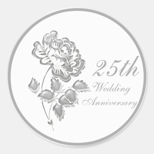 Adesivo 25 anos de Silver Peony Anniversário Sticker (Frente)