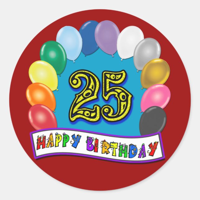 Adesivo 25 Birthday dá presentes com Design de balões asso (Frente)