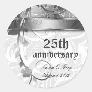 Adesivo 25o Aniversário de prata floral