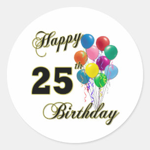 Adesivo 25os presentes de aniversário felizes com balões