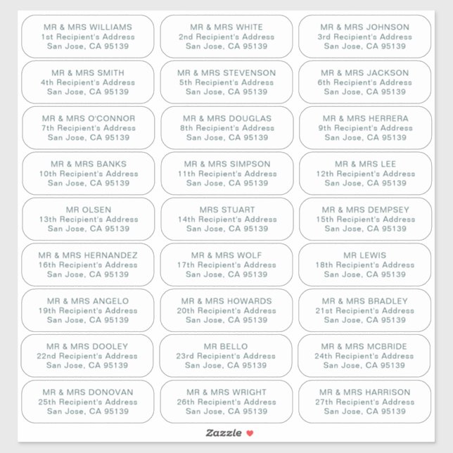 Adesivo 27 destinatários simples convidados de casamento e (Folha)