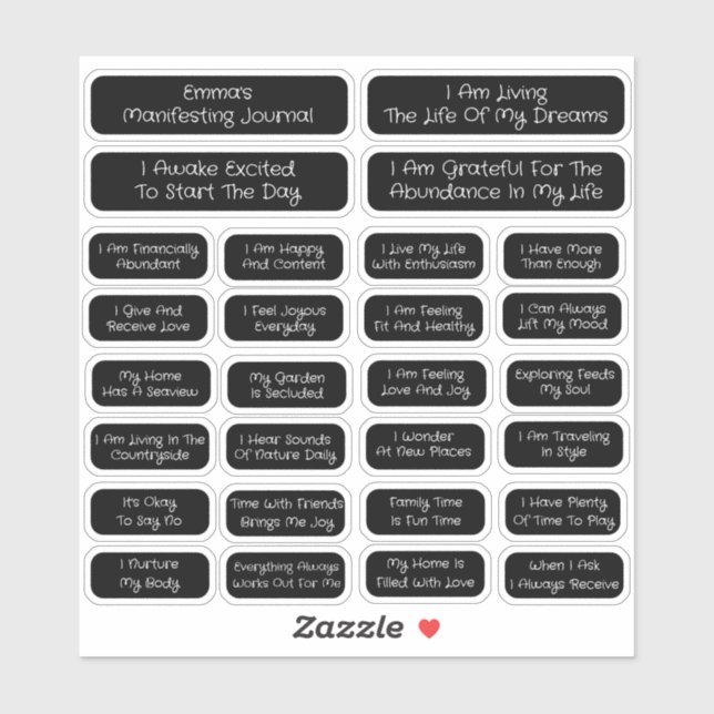 Adesivo 28 Afirmações Modelo para Manifestação | Quadrado (Folha)