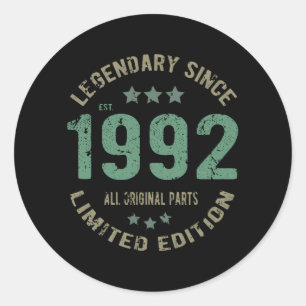 Adesivo 29 anos Idade do Dia 1992 Legenda desde o 29º ani