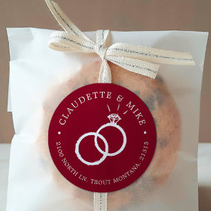 Adesivo 2 Anéis   Casamento mínimo de vinho borgonha 