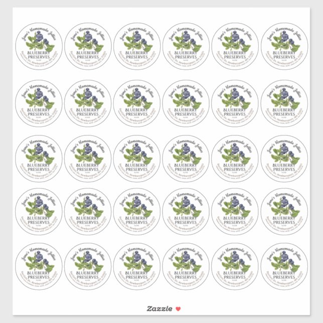 Adesivo 2" Blueberry Jam Mason Jar Lid Label Waterproof (Folha)