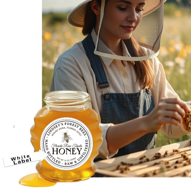 Adesivo 2" Custom Transparent or White Vintage Bee Honey (Criador carregado)