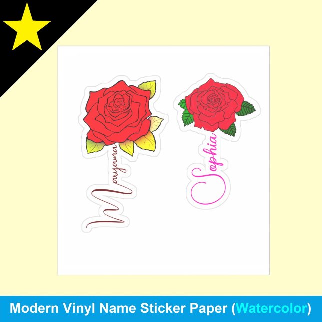 Adesivo (2 Flores Vermelhas para as Meninas) Nome Manuscri (Girls name labels
Red flower stickers
Personalized water bottle decals)