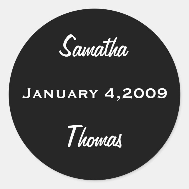 Adesivo 2 Nomes com Vinheta Branca Preta com Data (Frente)