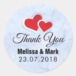 Adesivo 2 Papel Vermelho Corações sobre Casamento Azul-Mar