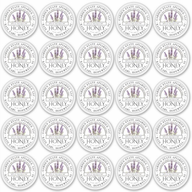 Adesivo 2" Rótulo de mel com nome de estado e flor de Lava (Frente)