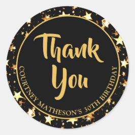 Adesivo 30º Aniversário Estrelas Pretas Douradas OBRIGADO 