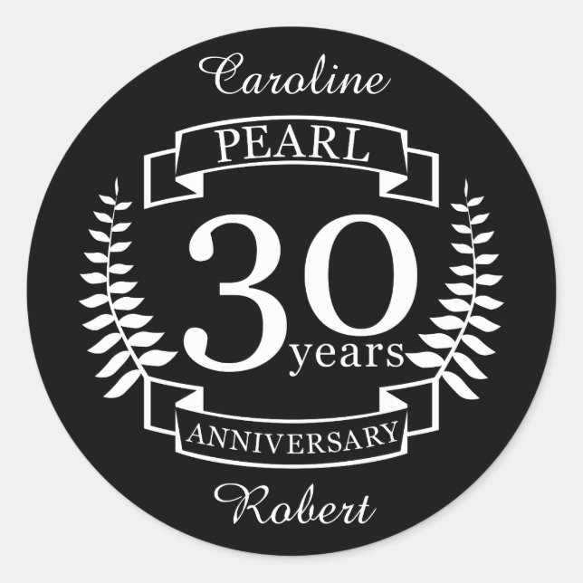 Adesivo 30 anos de aniversário de casamento em Pearl 30 (Frente)