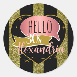 Adesivo 30 anos, parabéns 30 dourado brilho faixa coração