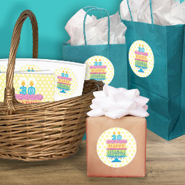 Adesivo 30 Feliz Aniversário Bolo Pontos Amarelos