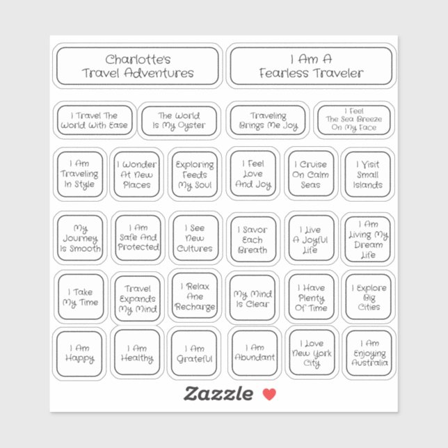 Adesivo 30 Quadrado De Afirmação De Viagem Branco E Preto (Folha)