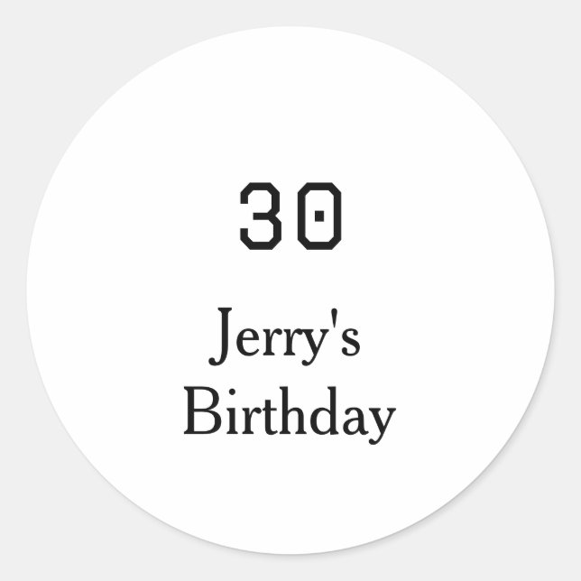 Adesivo 30th birthday bold letter name date simple minimal (Frente)
