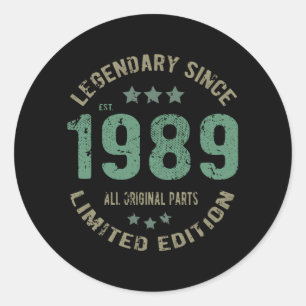 Adesivo 36 anos Dia 1989 Legenda 36 presente de aniversári
