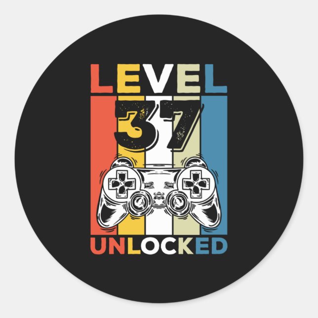 Adesivo 37º aniversário - Nível 37 - Vintage para jogos (Frente)