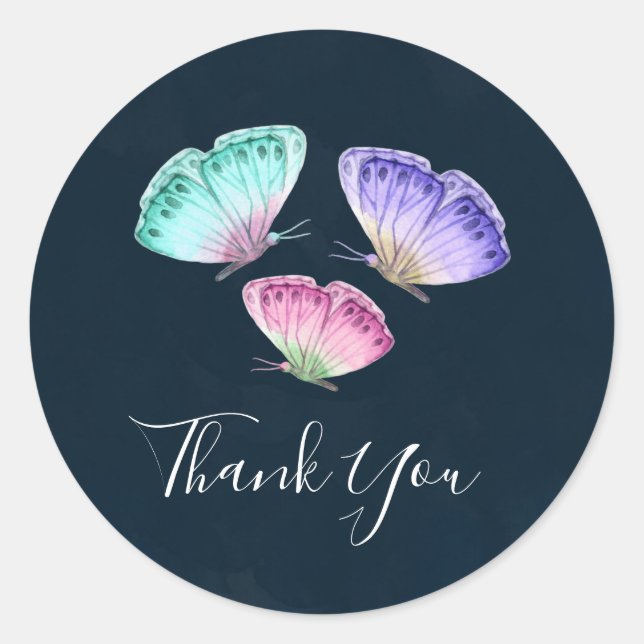 Adesivo 3 Borboletas Bonito de Aquarela Pastel Obrigado (Frente)