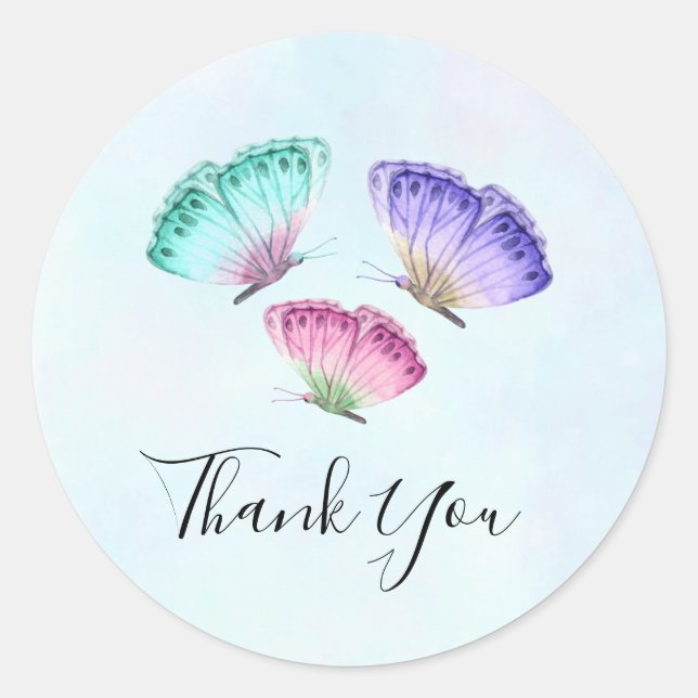 Adesivo 3 Borboletas Bonito de Aquarela Pastel Obrigado (Frente)