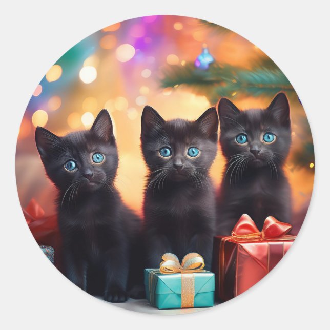 Adesivo 3 Jovens Black Eyed Black Kittens Cena de Natal (Frente)