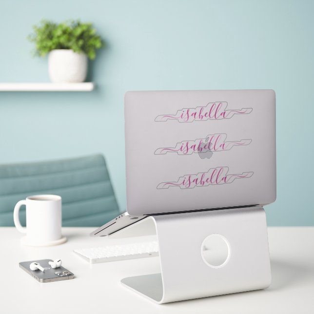 Adesivo 3 Laptop da janela de nome de script magenta à pro (Laptop na mesa)
