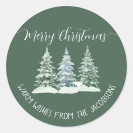 Adesivo 3 Pinheiros Rústicos Feliz Natal Verde Salvia