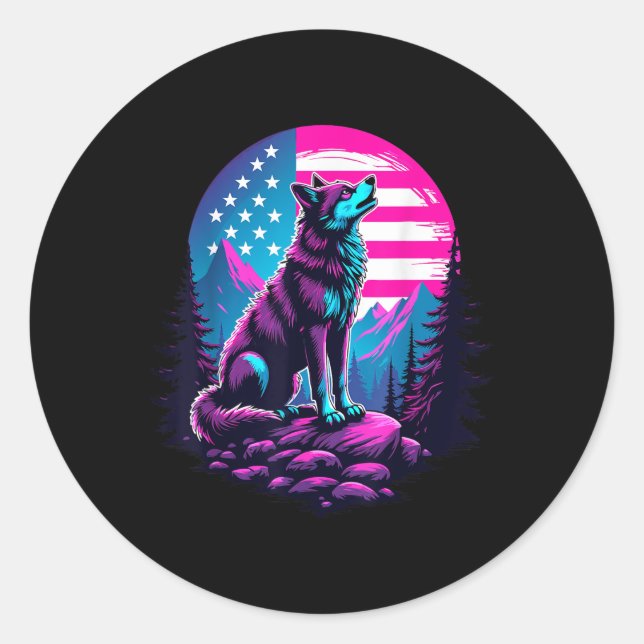 Adesivo 4º De Julho De American Flag Howling Wolf Sob Os E (Frente)