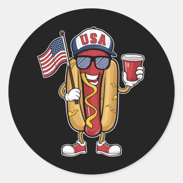 Adesivo 4º de julho Hotdog Funny Patriotic USA Flag (Frente)