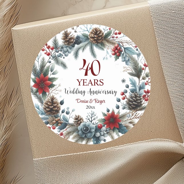 Adesivo 40º Aniversário de Casamento Ruby Elegante de Inve (Criador carregado)