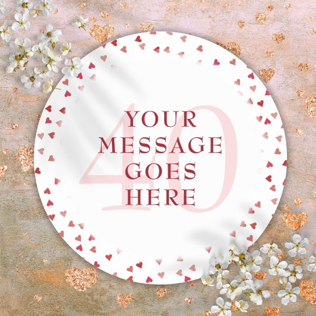 Adesivo 40º aniversário do casamento Ruby Hearts (40th Wedding Anniversary Ruby Hearts Classic Round Sticker)