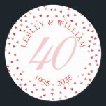 Adesivo 40º aniversário do casamento Ruby Hearts Confetti<br><div class="desc">Beleza personalizada com seus nomes e datas e um delicado "40" (ou monograma inicial) em um delicado fundo de macacos rubis confetti. Projetado por Piglet © Pura em www.zazzle.com/purepiglet*.</div>