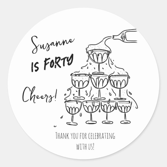 Adesivo 40 anos Aniversário Torre de champanhe funky (Frente)