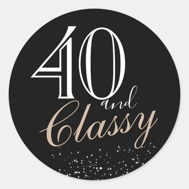Adesivo 40 e Aniversário Negro Elegante Moderno e Clássico (Frente)