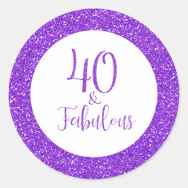 Adesivo 40 e fabulosa reluzente roxa de aniversário