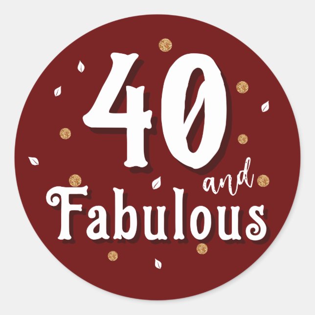 Adesivo 40 e Fabuloso aniversário de 40 anos vermelho bril (Frente)
