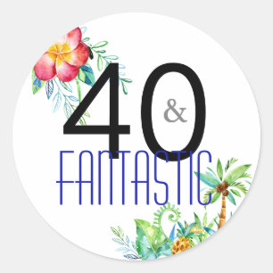 Adesivo 40 e partido de aniversário de 40 anos tropical